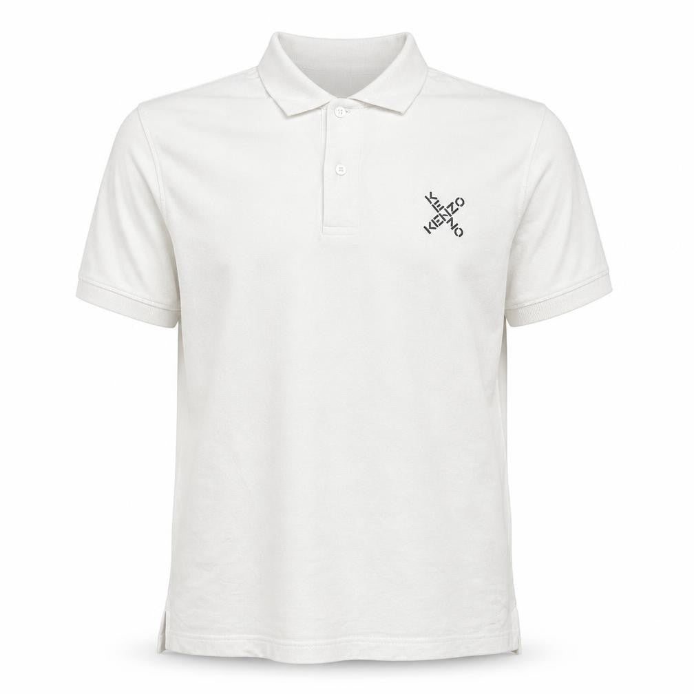 Front view of Kenzo Men's White Cotton Logo Polo Shirt, size M
