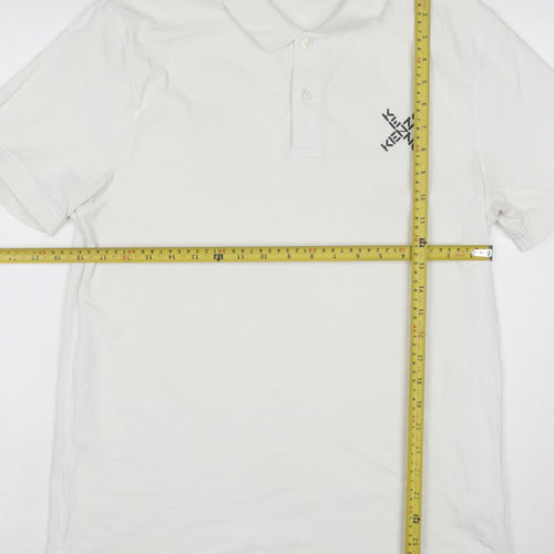 Kenzo Men's White Cotton Logo Polo Shirt Size M
