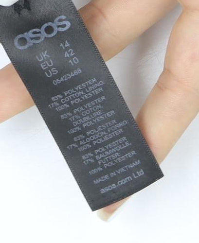 ASOS Womens Black Pea Coat Size 14 Polyester Twill Mid-Length