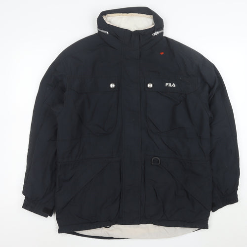 FILA Men’s Black L Ski Team Parka Jacket Waterproof Hooded Lined