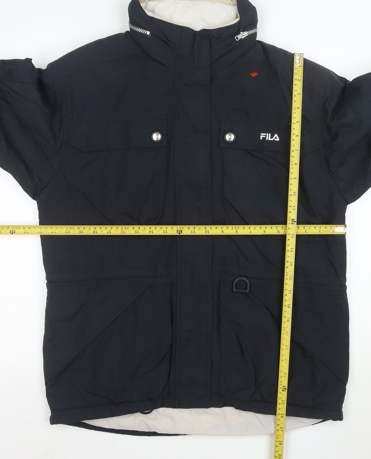 FILA Men’s Black L Ski Team Parka Jacket Waterproof Hooded Lined