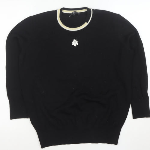Guerlain Women Black Wool Blend Bee Logo Crew Neck Jumper Size M