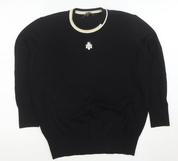Guerlain Women Black Wool Blend Bee Logo Crew Neck Jumper Size M