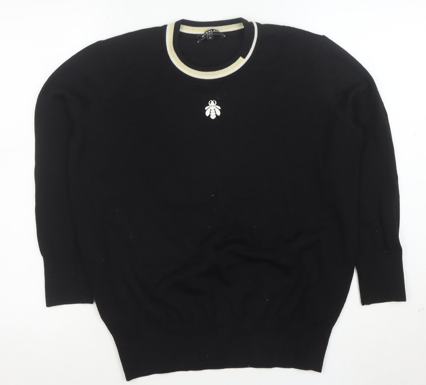 Guerlain Women Black Wool Blend Bee Logo Crew Neck Jumper Size M