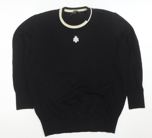 Guerlain Women Black Wool Blend Bee Logo Crew Neck Jumper Size M