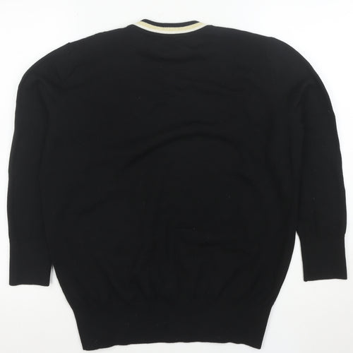 Guerlain Women Black Wool Blend Bee Logo Crew Neck Jumper Size M