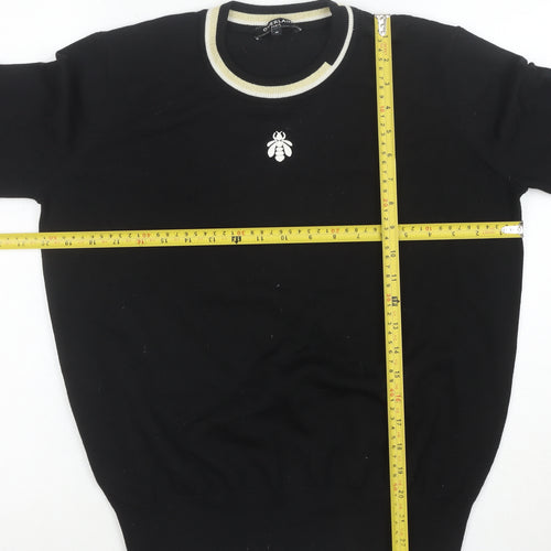 Guerlain Women Black Wool Blend Bee Logo Crew Neck Jumper Size M