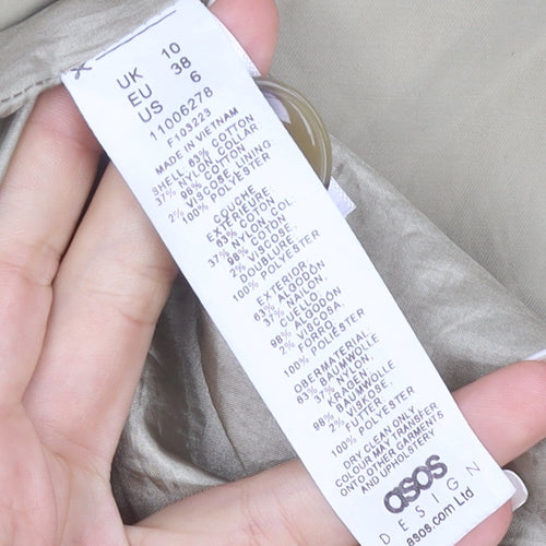 ASOS DESIGN Womens Beige Long Rain Coat UK 10 Classic Style