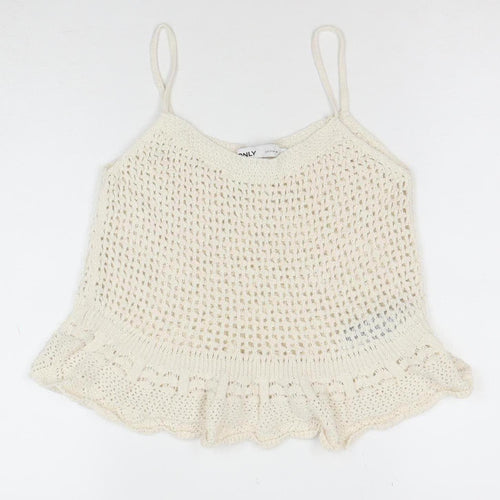 ONLY Women Ivory Knit Ruffle Hem Camisole Tank Top Size M