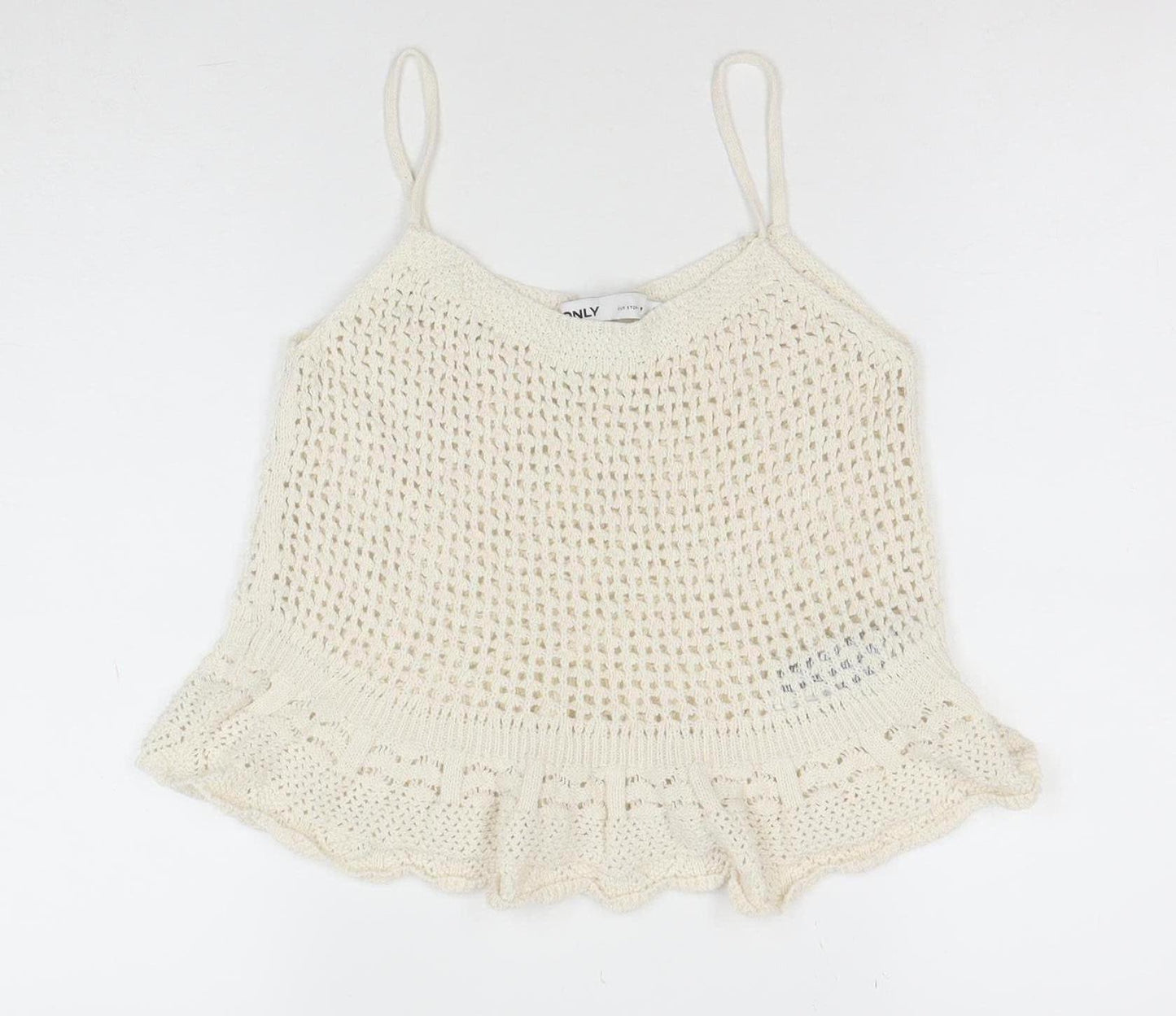 ONLY Women Ivory Knit Ruffle Hem Camisole Tank Top Size M