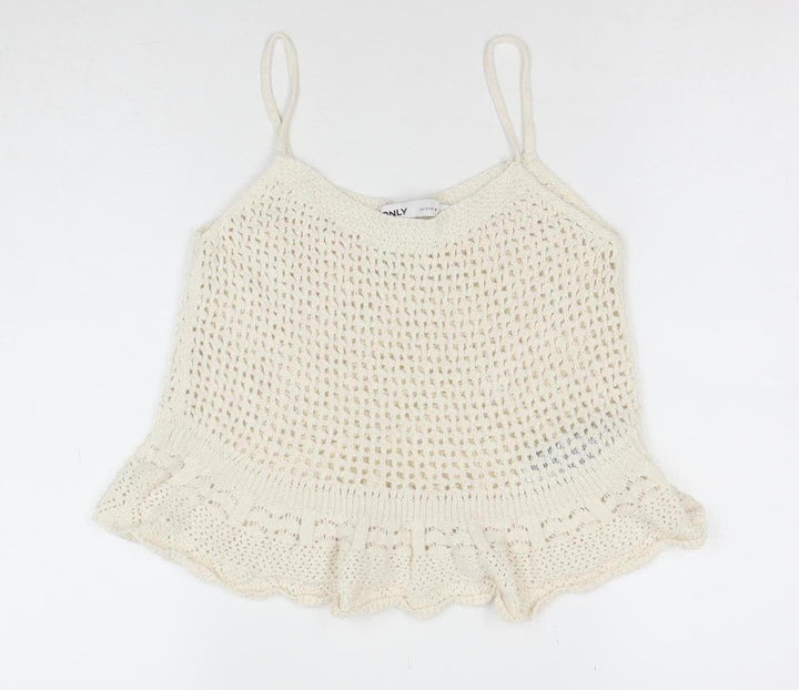 ONLY Women Ivory Knit Ruffle Hem Camisole Tank Top Size M