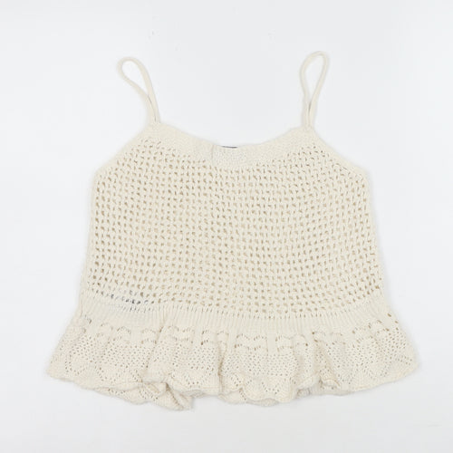 ONLY Women Ivory Knit Ruffle Hem Camisole Tank Top Size M