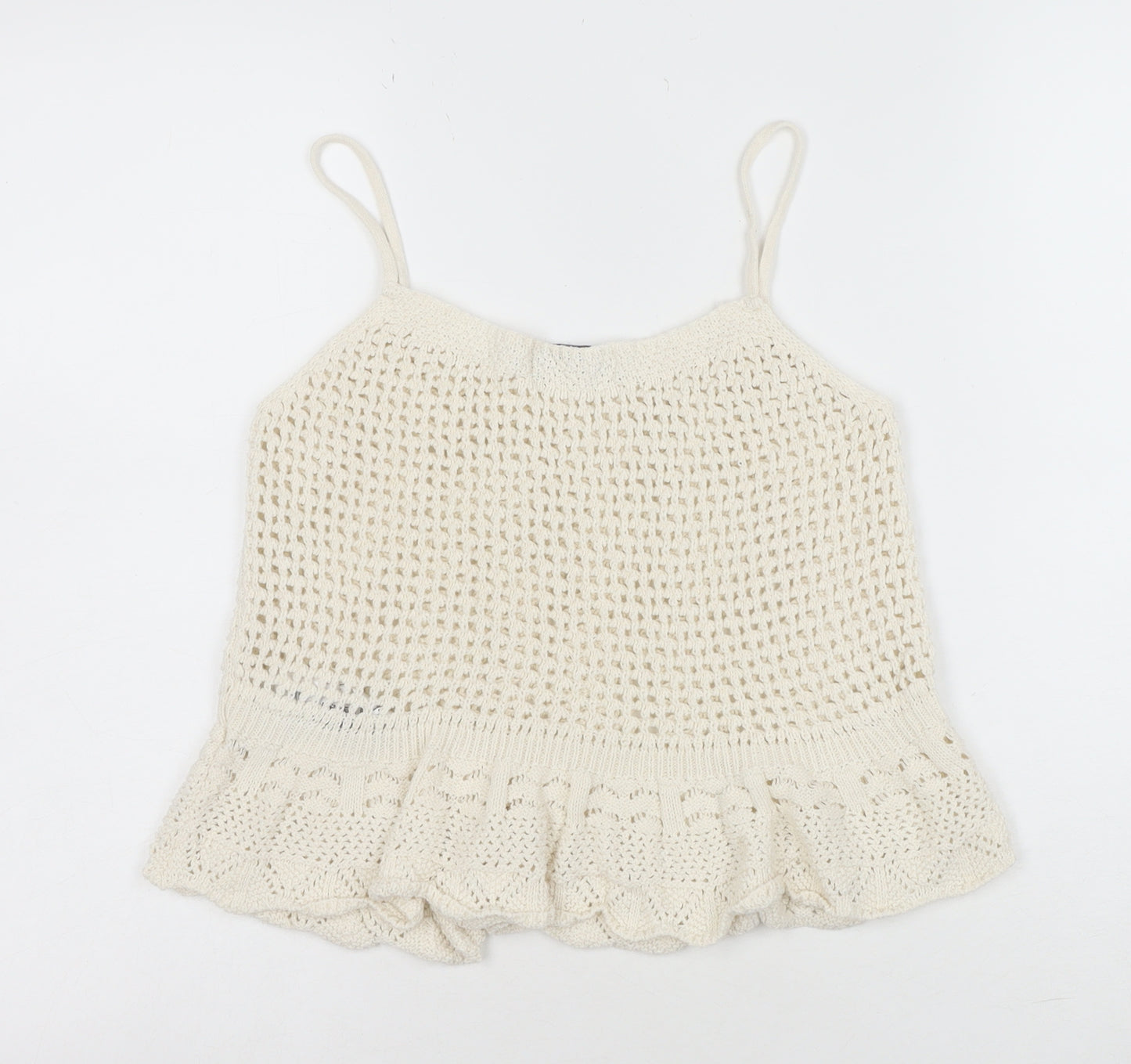 ONLY Women Ivory Knit Ruffle Hem Camisole Tank Top Size M