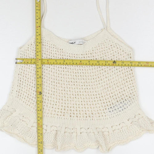 ONLY Women Ivory Knit Ruffle Hem Camisole Tank Top Size M