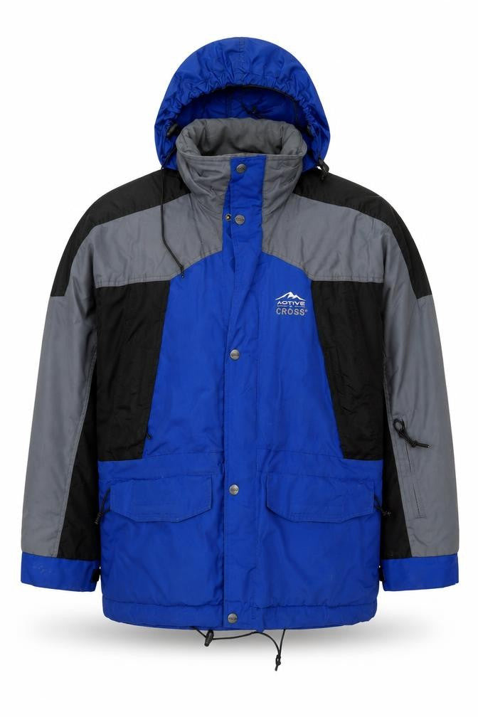 Front view of Active Cross Men's Blue L Waterproof Hooded Parka Jacket