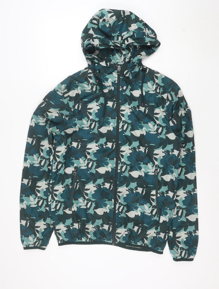 Zara Man Green Camouflage Hooded Slim Fit Windbreaker Jacket S