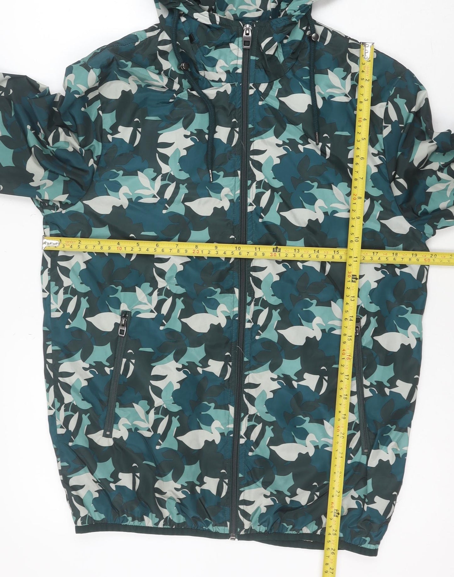 Zara Man Green Camouflage Hooded Slim Fit Windbreaker Jacket S