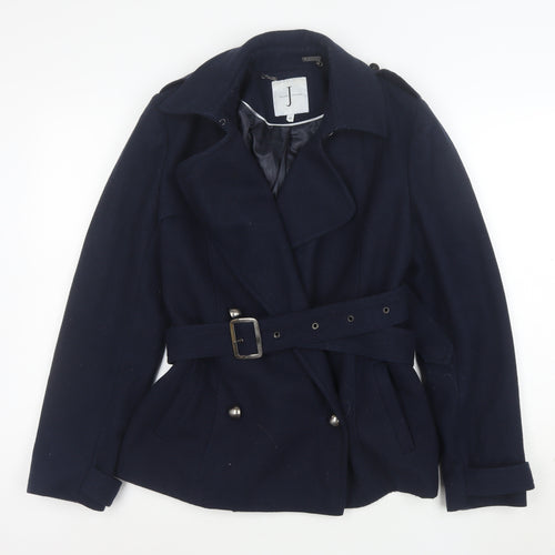 Jasper Conran Women's Blue Wool Belted Trench Coat Size 12