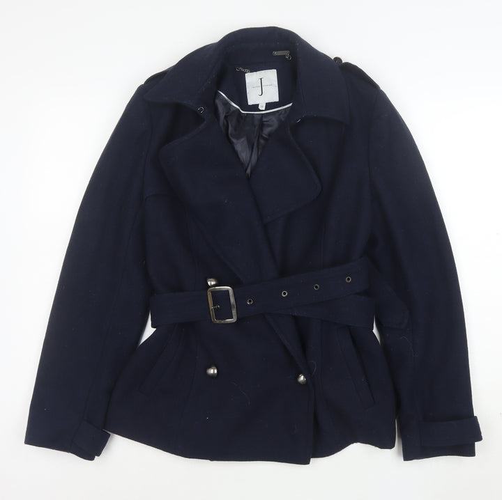 Jasper Conran Women's Blue Wool Belted Trench Coat Size 12