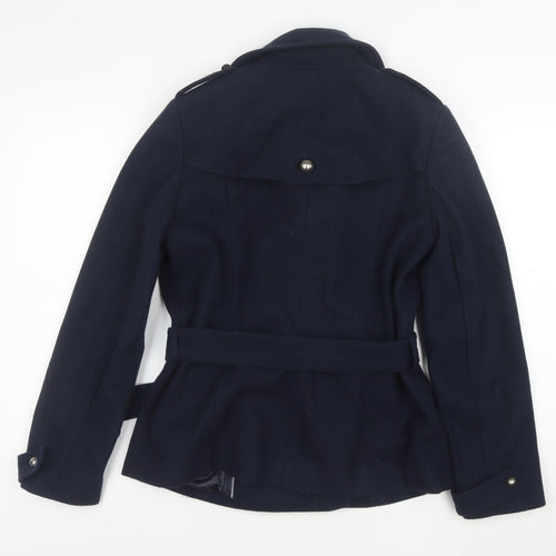 Jasper Conran Women's Blue Wool Belted Trench Coat Size 12
