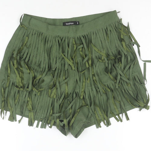 Boohoo Women Green Cropped Fringe Strapless Top Size 8