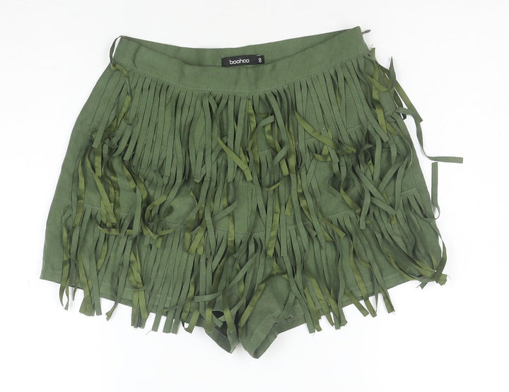 Boohoo Women Green Cropped Fringe Strapless Top Size 8