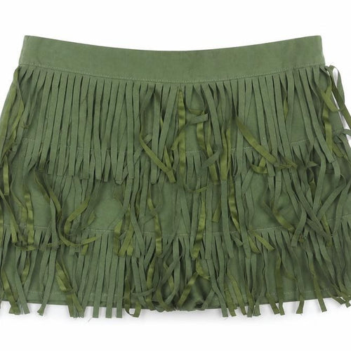Boohoo Women Green Cropped Fringe Strapless Top Size 8