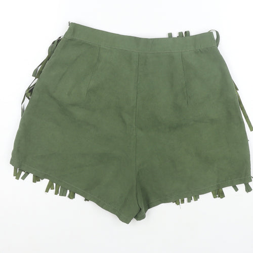 Boohoo Women Green Cropped Fringe Strapless Top Size 8
