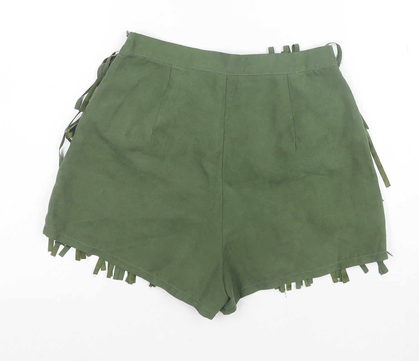 Boohoo Women Green Cropped Fringe Strapless Top Size 8