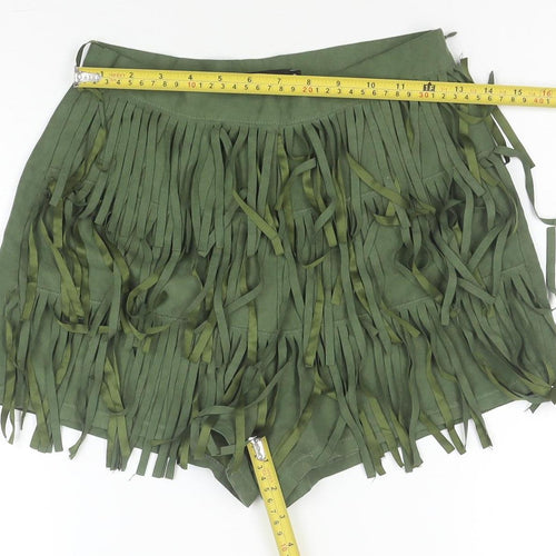 Boohoo Women Green Cropped Fringe Strapless Top Size 8