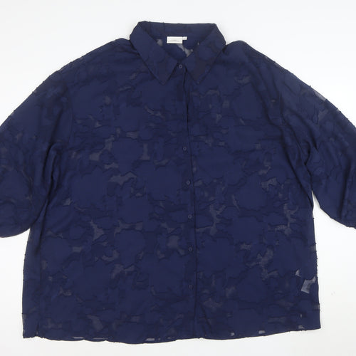 ONLY CARMAKOMA Women's Blue Sheer Floral Button-Up Blouse Size S