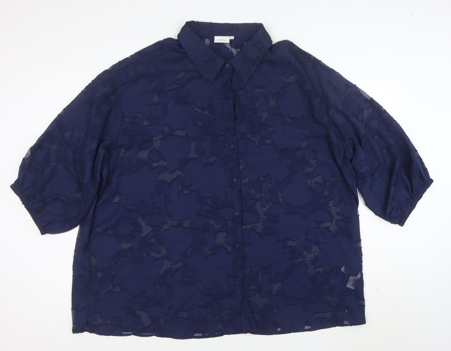ONLY CARMAKOMA Women's Blue Sheer Floral Button-Up Blouse Size S