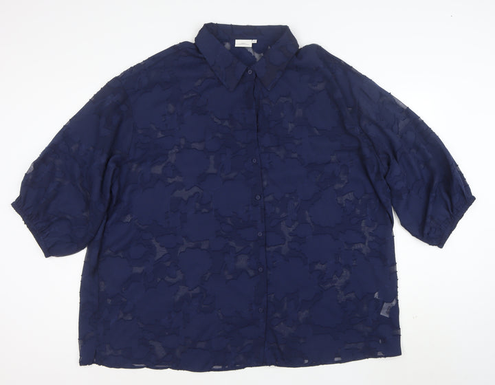 ONLY CARMAKOMA Women's Blue Sheer Floral Button-Up Blouse Size S