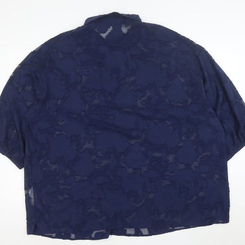 ONLY CARMAKOMA Women's Blue Sheer Floral Button-Up Blouse Size S
