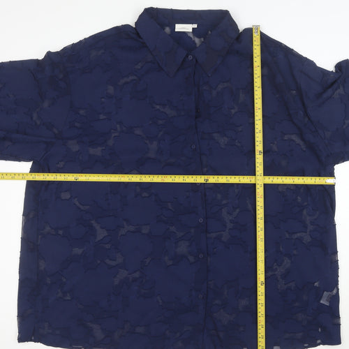 ONLY CARMAKOMA Women's Blue Sheer Floral Button-Up Blouse Size S