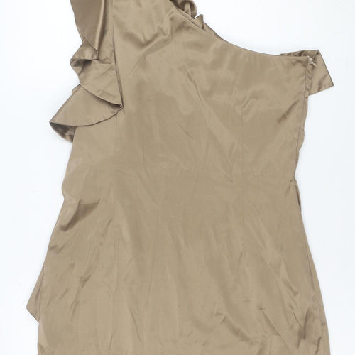 Lilia Women’s Beige One Shoulder Ruffle Bodycon Dress Size 16
