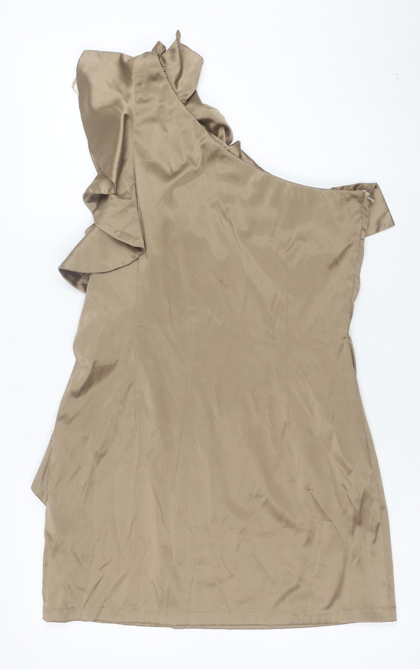 Lilia Women’s Beige One Shoulder Ruffle Bodycon Dress Size 16