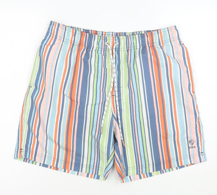 Howick Men's Multicoloured Striped Swim Shorts M Quick Dry Polyester