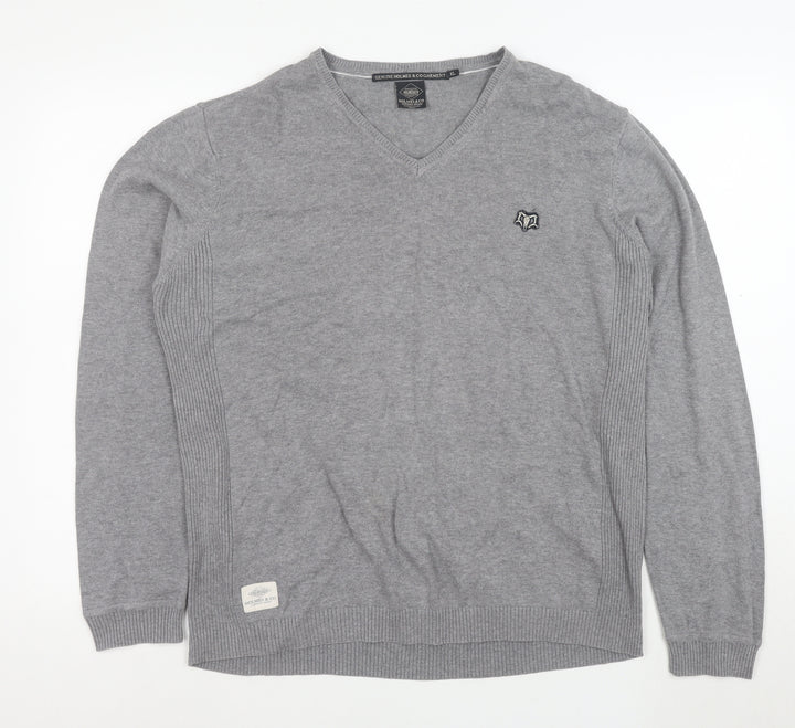 Holmes & Co Men's Grey XL V-Neck Cotton Pullover Jumper