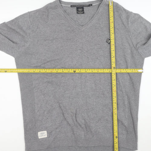 Holmes & Co Men's Grey XL V-Neck Cotton Pullover Jumper