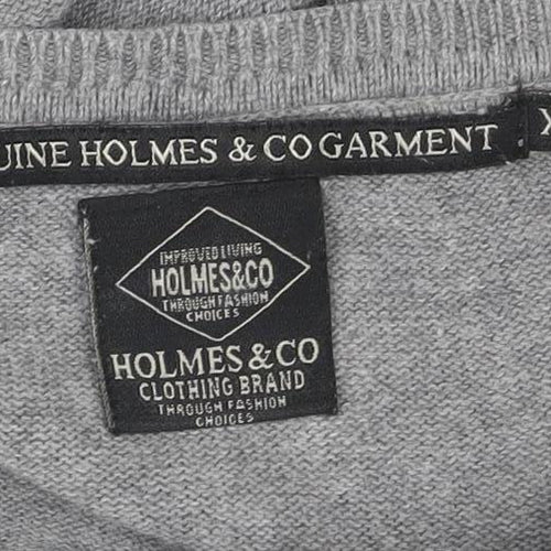 Holmes & Co Men's Grey XL V-Neck Cotton Pullover Jumper