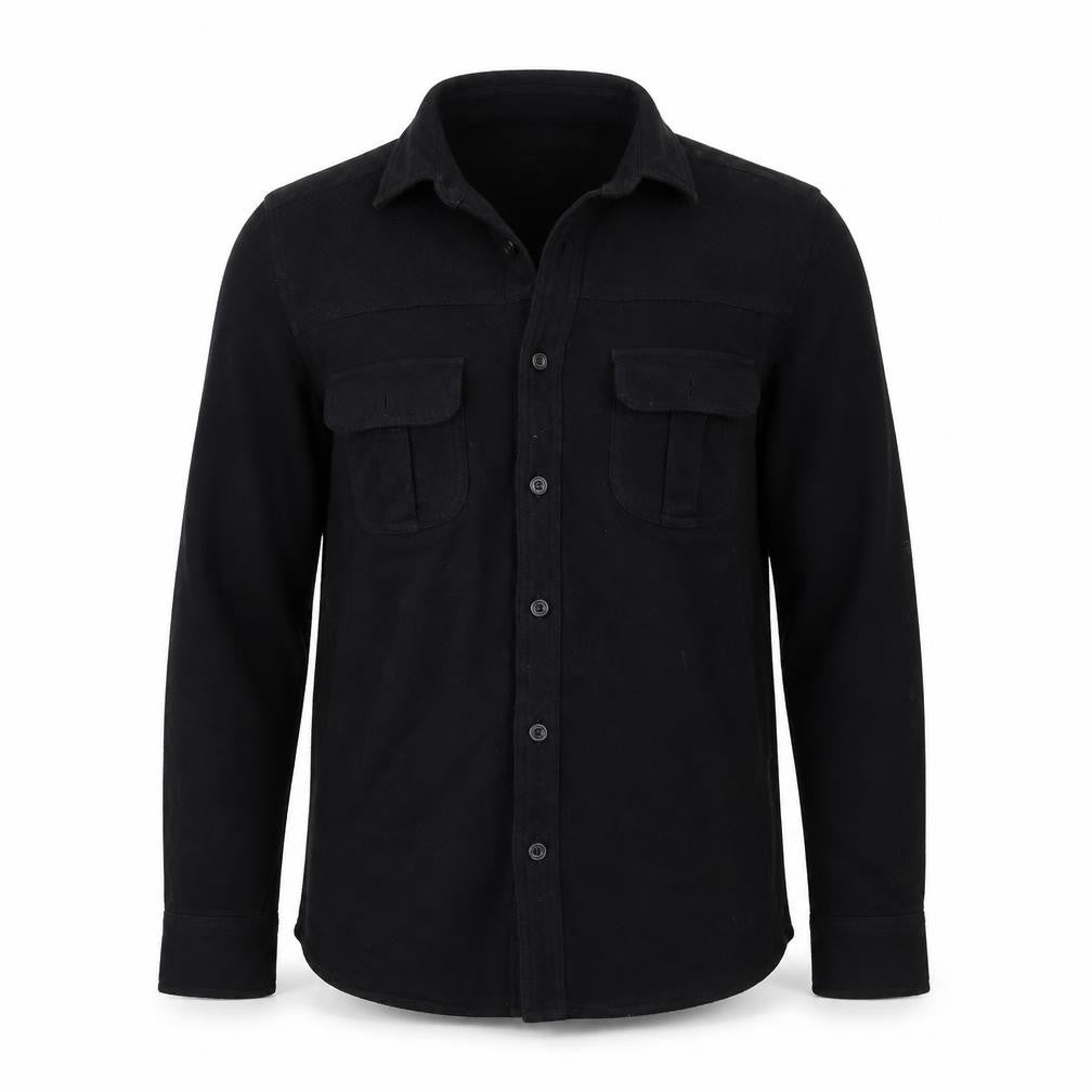 Front view of Route 66 Men's Black Cotton Long Sleeve Button-Up Shirt S