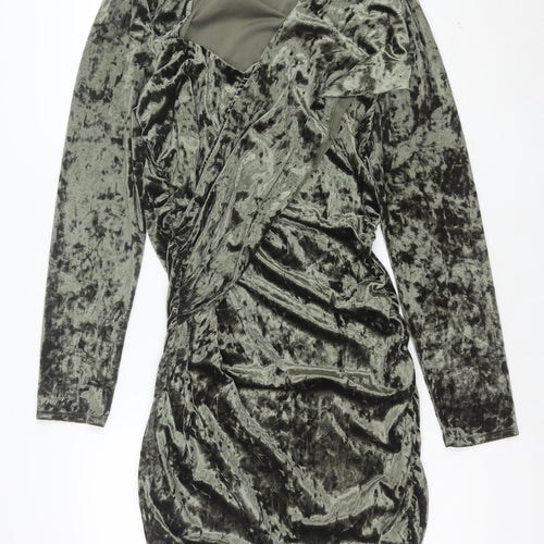 ASOS Women’s Green Velvet Bodycon Dress Size 16 Long Sleeve Partywear