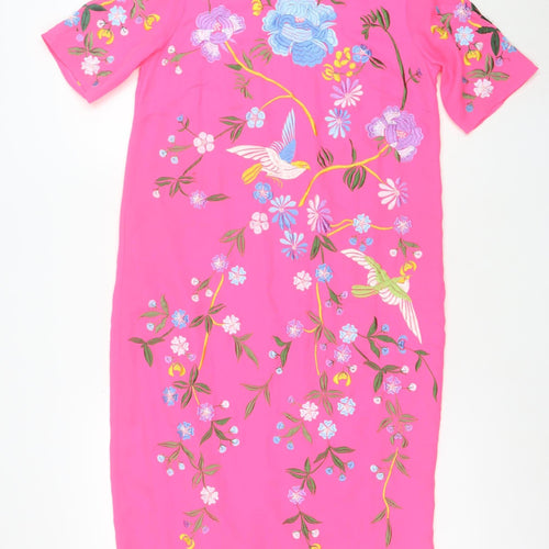 ASOS Women Pink Embroidered Floral Midi Sheath Dress Size 6
