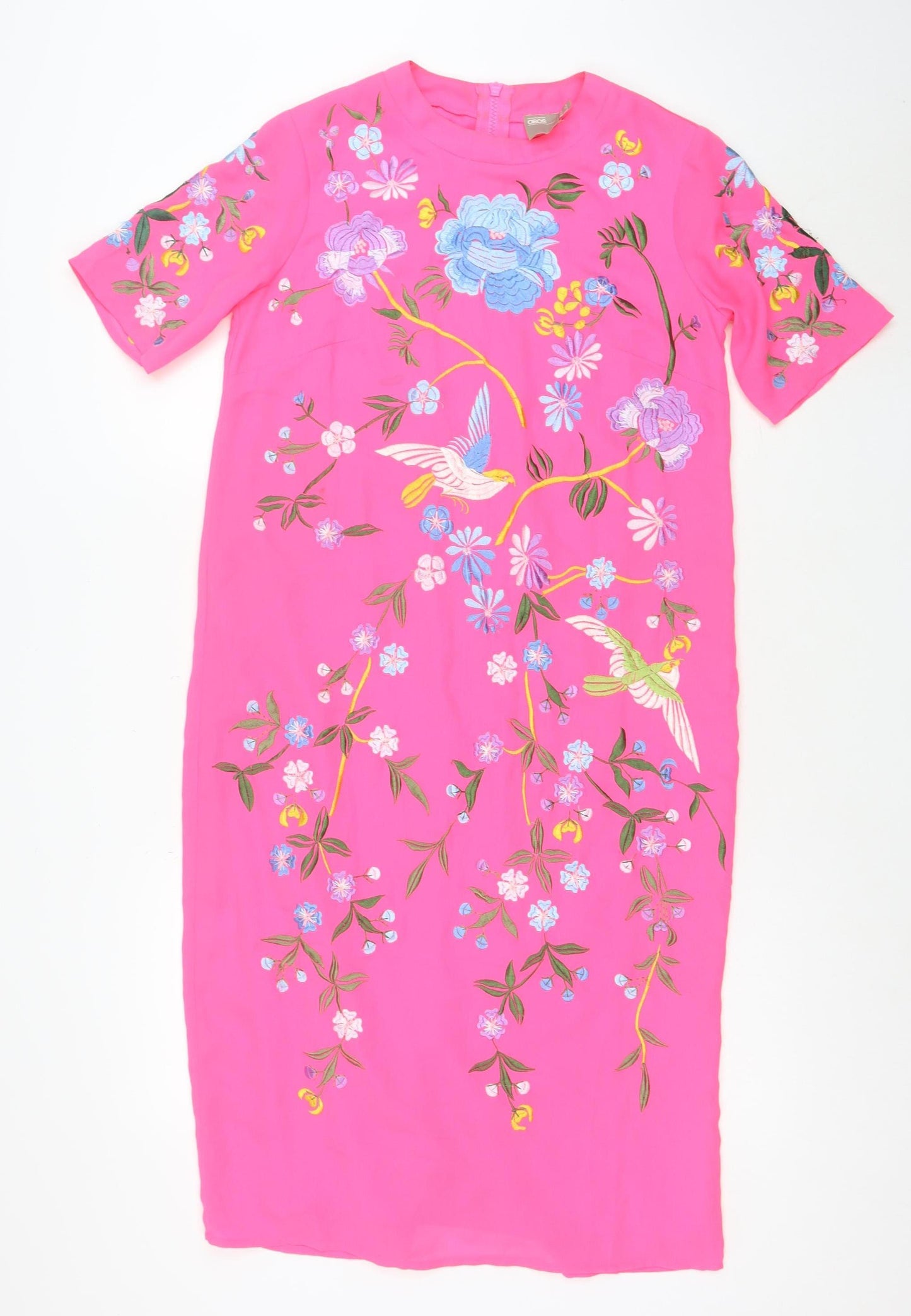 ASOS Women Pink Embroidered Floral Midi Sheath Dress Size 6