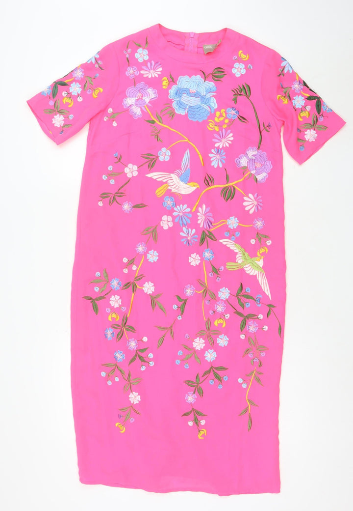 ASOS Women Pink Embroidered Floral Midi Sheath Dress Size 6