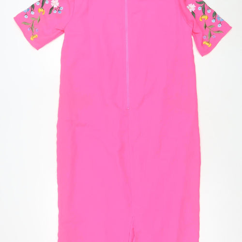 ASOS Women Pink Embroidered Floral Midi Sheath Dress Size 6