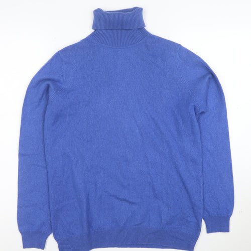 WoolOvers Women Blue Roll Neck 100% Cashmere Jumper Size M