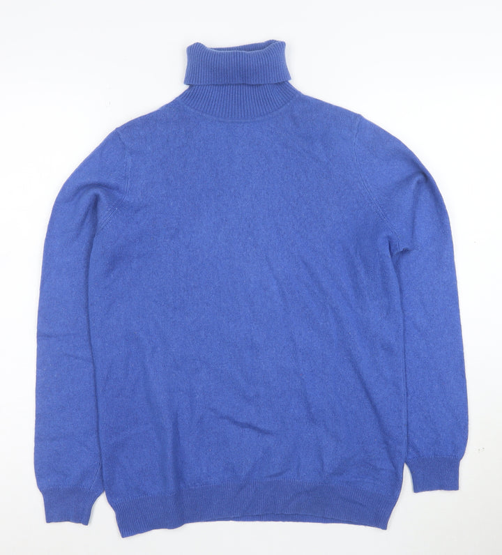 WoolOvers Women Blue Roll Neck 100% Cashmere Jumper Size M