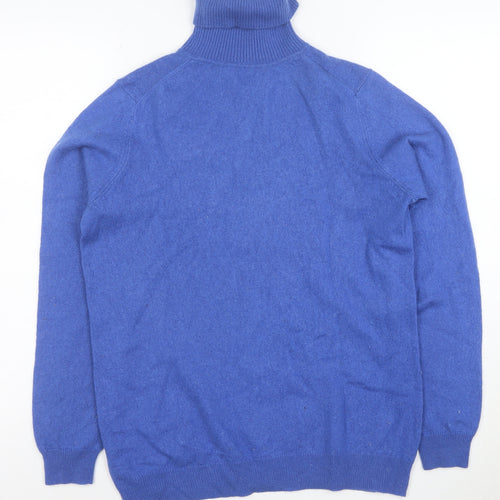 WoolOvers Women Blue Roll Neck 100% Cashmere Jumper Size M